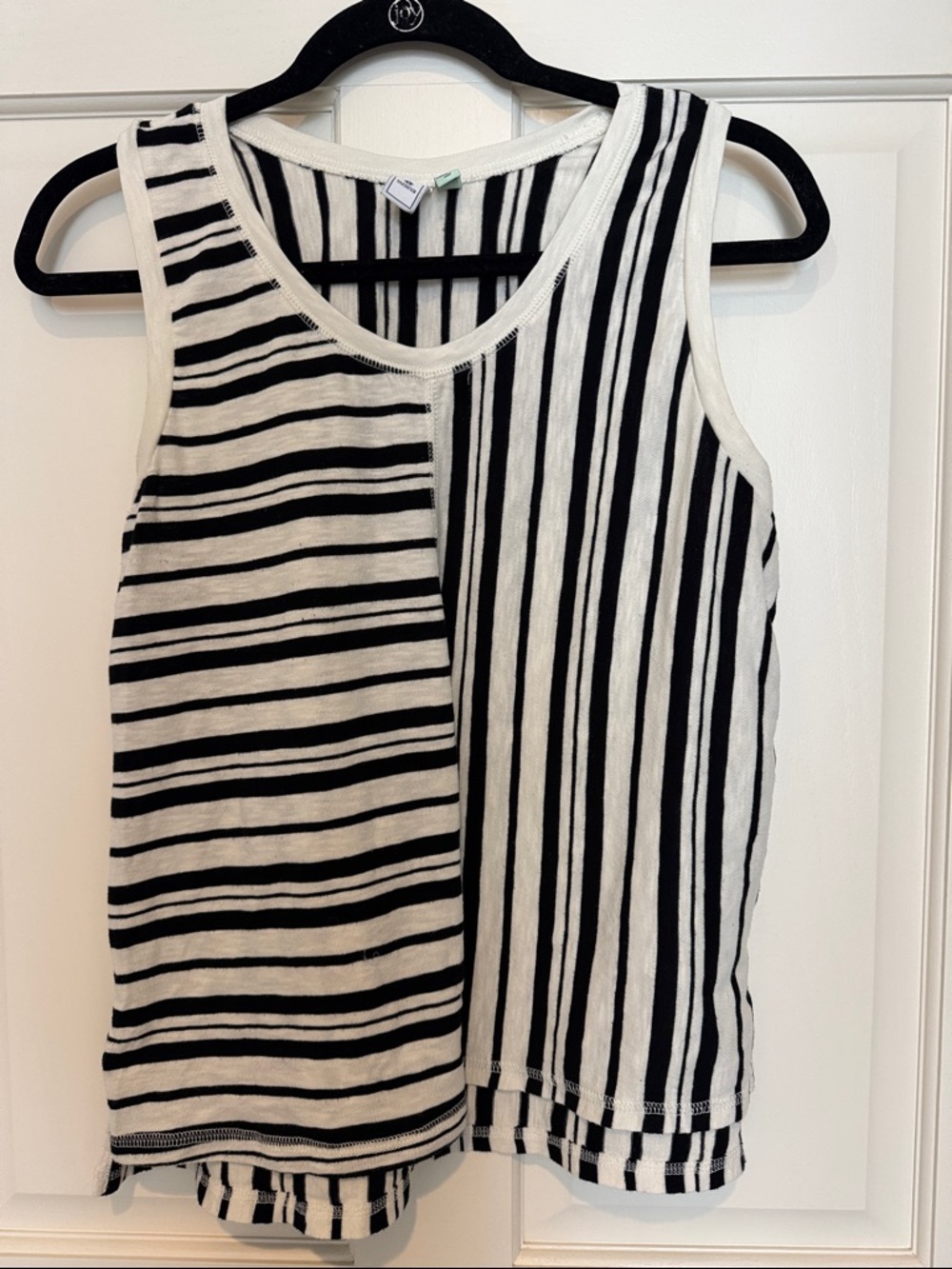 Susina Black and White Mixed Stripe Tank Top